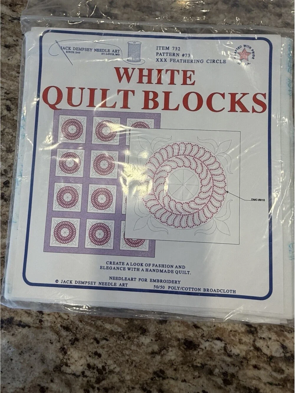 Vtg Jack Dempsey White Quilt Blocks 18” XXX Feathering Circle #73 Rare